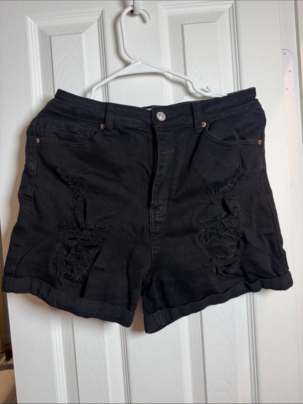 Wax Jean Black Distressed Cuffed Denim Shorts